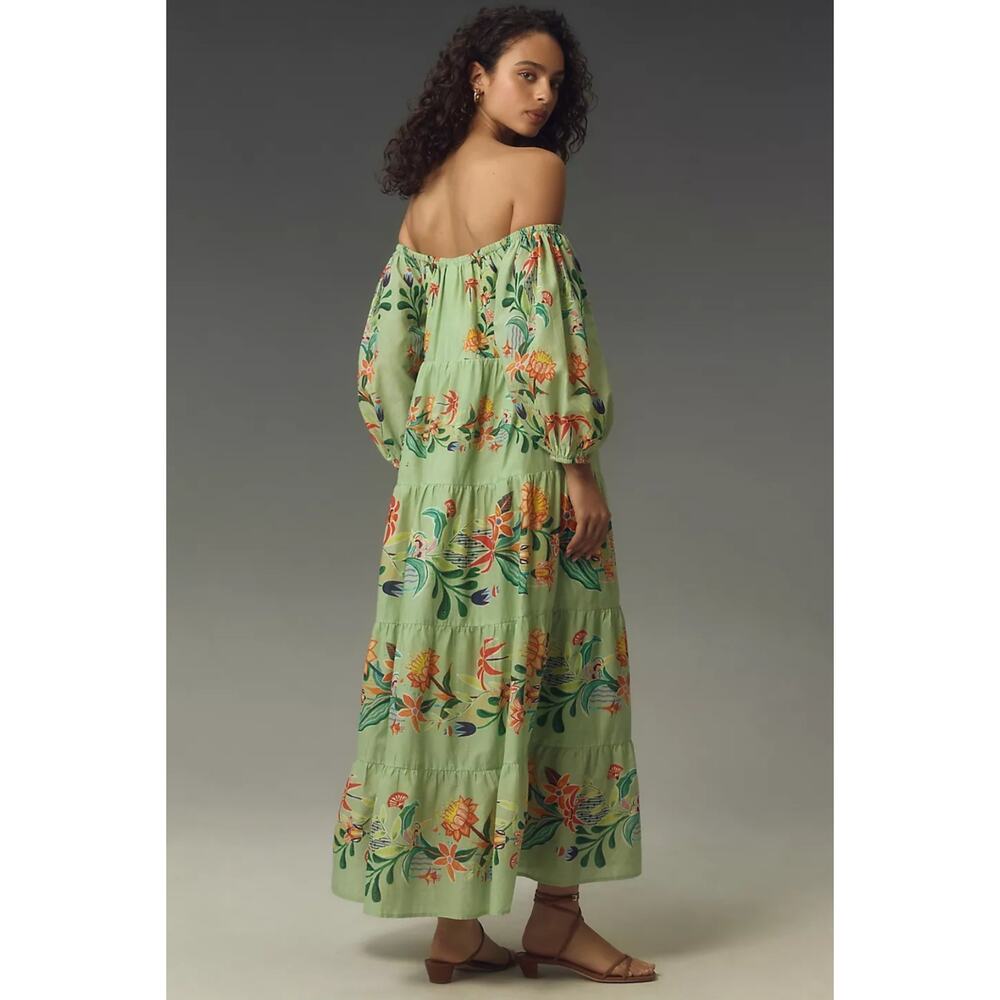 NWT Farm Rio x Anthropologie Off-The-Shoulder Tiered Floral Midi Dress $238 XSP - Picture 3 of 3